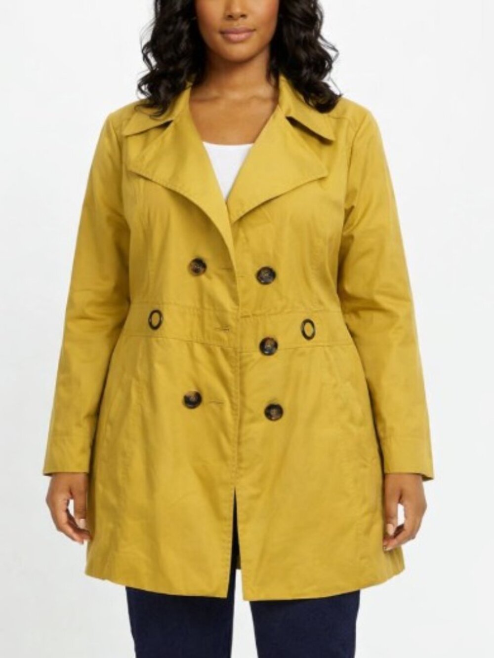 Sandro Studio Double Breasted 3/4 Trench Coat Rain Yellow Mustard Color Medium